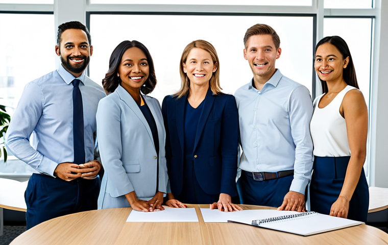 A diverse group of professional individuals, male and female, of varying ethnicities, engaged in a collaborative and positive meeting in a bright, modern, and spacious office environment. They are fully clothed in professional business attire, appearing focused and harmonious, with natural poses and perfect anatomy. Subtle elements in the background hint at a wellness-focused brand, such as elegantly displayed organic product packaging or minimalist yoga accessories, without being overtly promotional. The atmosphere conveys a sense of modern professionalism infused with authentic spiritual values and a commitment to well-being. This is a family-friendly image, appropriate content, safe for work, with correct proportions, well-formed hands, and natural body proportions.