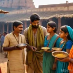 힌두교 카스트 제도 - **Prompt:** A vivid, historically inspired scene from ancient India, depicting a diverse group of pe...